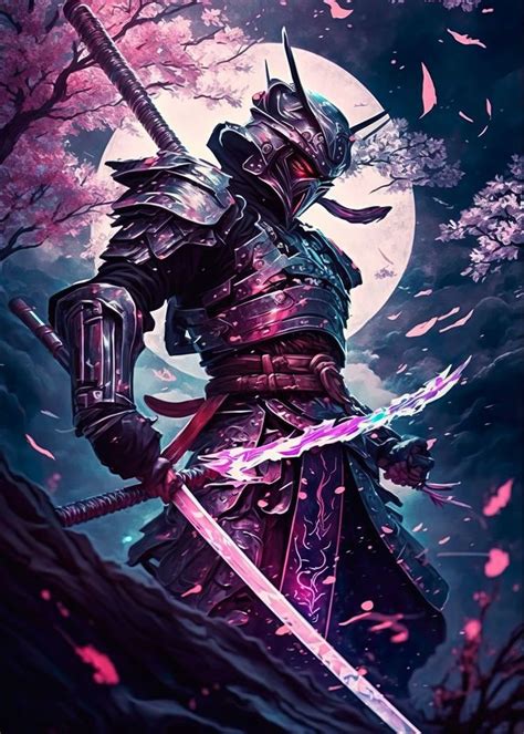 'japanese samurai in sakura' Poster, picture, metal print, paint by ...