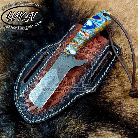 Custom Made Damascus Steel Fixed Blade Bull Cutter Knife With