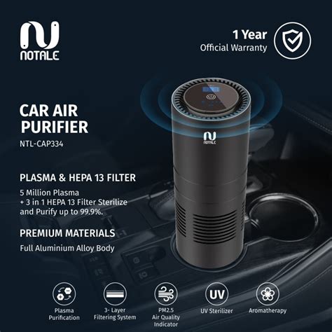 Promo Notale Air Purifier Portable Car UVC Plasma HEPA 13 Filter With