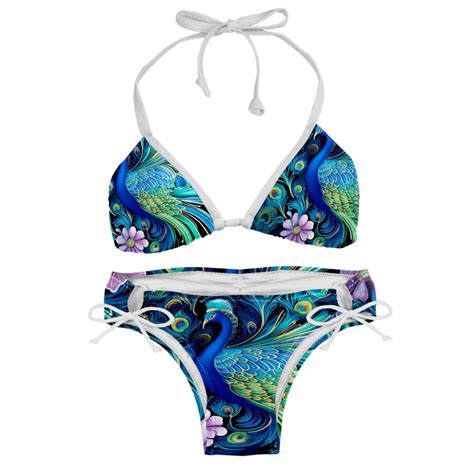 Peacock Detachable Sponge Adjustable Strap Bikini Set 2 Pack Swimwear