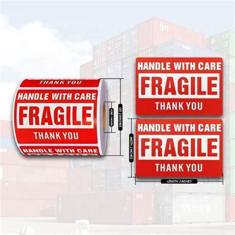 Custom Printing 2 X3 500 Labels Roll Fragile Handle With Care Warning Sticker For Packing Thank