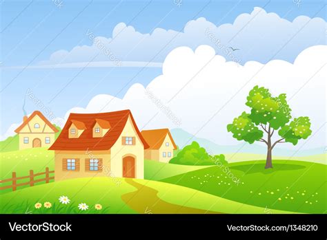 Cartoon village Royalty Free Vector Image - VectorStock