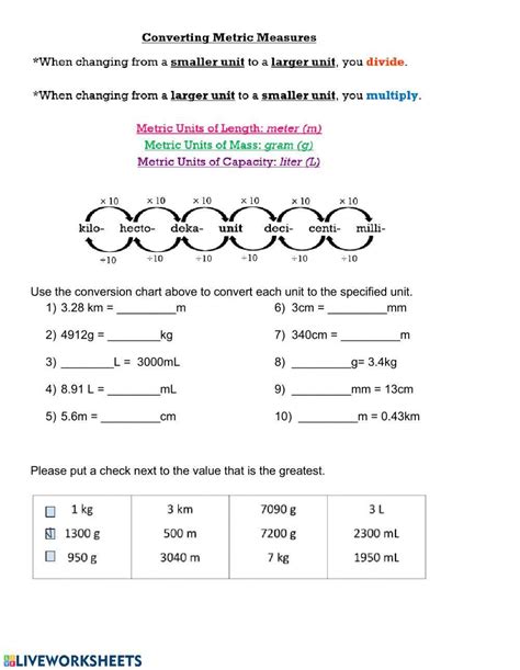 Metric Conversions Practice Worksheet Live Worksheets Worksheets