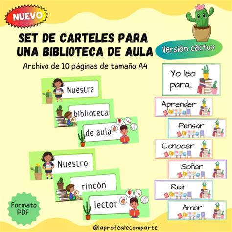 Set Carteles CACTUS Nuestra Biblioteca Aula Profe Social