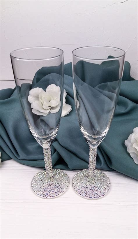 Swarovski Wedding Glasses Bling Toasting Flutes For Wedding Etsy