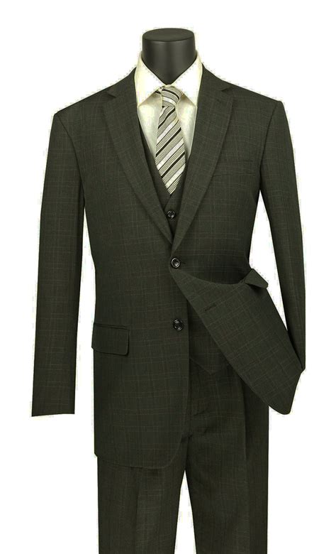 Olympia Collection Glen Plaid Regular Fit Suit 3 Piece Black Suits