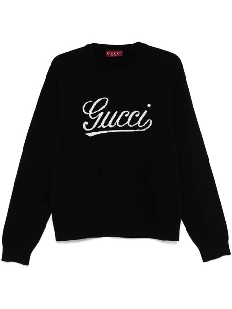 Gucci Logo Intarsia Knit Sweater Black Farfetch