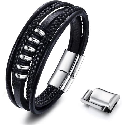 Adramata Bracelet Homme Cuir Bracelet Croix Bracelet Femme Tress Noir