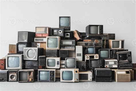 Ai Generated Vintage Tv Stacks Showcase Media Evolution Stock