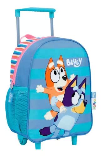 Mochila Carro Bluey Celeste Rayas Color Azul Acero Env O Gratis