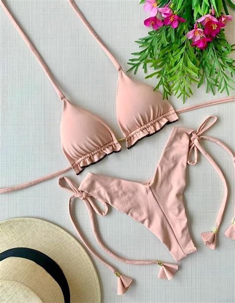 Cream Nude Ruffle Bikini Etsy