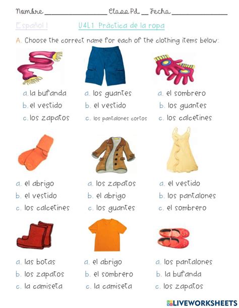 La Ropa Free Worksheet Spanish Teaching Resources Spanish Basics