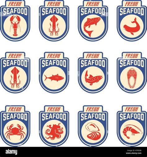 Seafood Labels Set Stock Vector Image Art Alamy