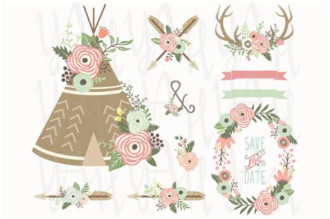 Flower Teepee Antlers Set By Yenzarthaut Thehungryjpeg