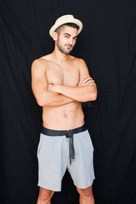 Handsome Man Half Naked On Black Background Stock Photo Image Of