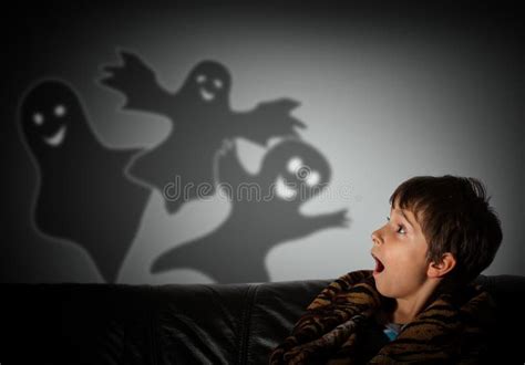 Boy Is Afraid Of Ghosts At Night Stock Photo Image 51362306