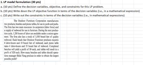 Solved Lp Model Formulation 30pts A 10 ﻿pts ﻿define