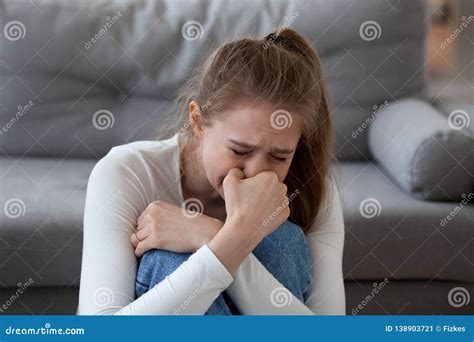 Desperate Upset Teen Girl Victim Crying Alone at Home Stock Image - Image of abortion, despair ...