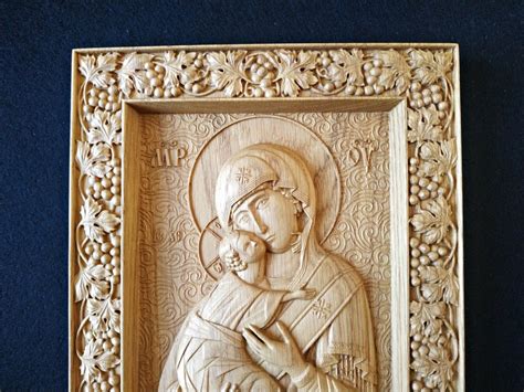 Virgin Mary Icon Wood Carved Religious Icon Our Lady Icon Etsy