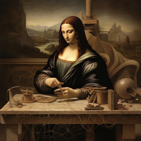 Ilustração De Leonardo Da Vinci Pintando A Mona Lisa Foto Premium