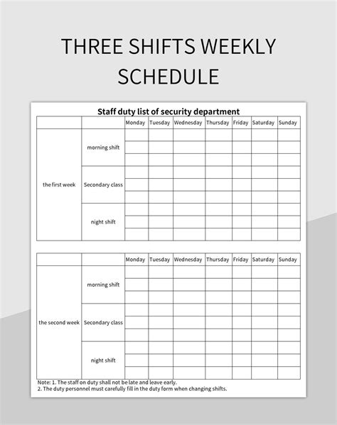 Three Shifts Weekly Schedule Excel Template And Google Sheets File For