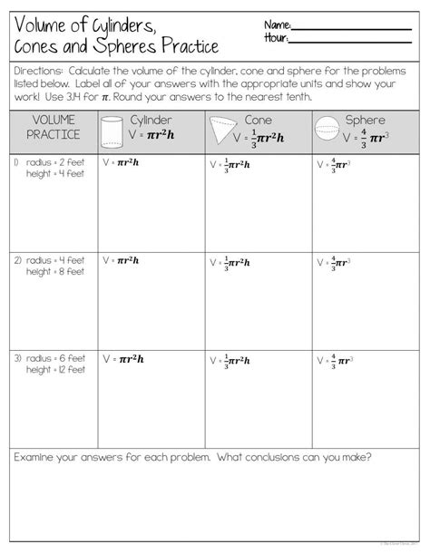 Volume Of Cylinders Cones And Spheres Kimberley Worksheets Library