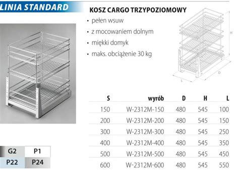 Kosz cargo mini standard nomet 50 3 poz z miękkim domykiem chrom w