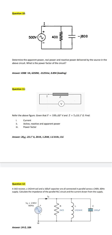 Solved Determine The Apparent Power Real Power And Reactive Chegg