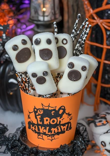 Cute Ghost Marshmallow Halloween Treats Premium Ai Generated Image