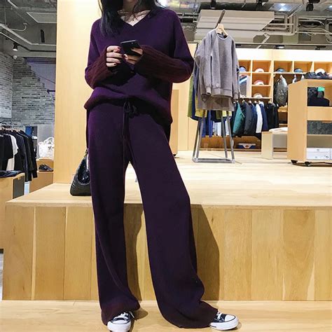 2019 Hot Sale Full Winter New Cashmere Knit Suit Female Color Matching