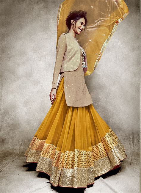 Yellow Net Indo Western Lehenga Choli 60833