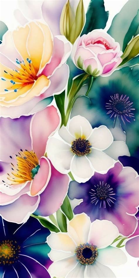 An Image Of Flowers Painted In Watercolor