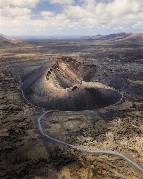 Aerial View Of El Cuervo A Volcano In Timanfaya National Park In