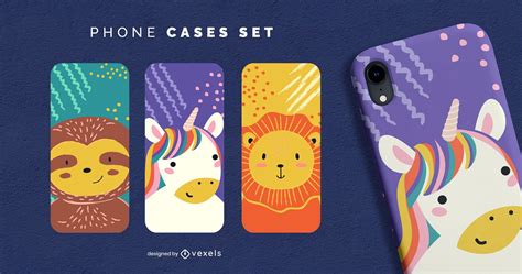 Animals Cute Phone Case Set Vector Download