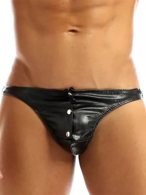 Herren Leder Optik Bikini Slips Dessous String Tanga Unterhosen Mit