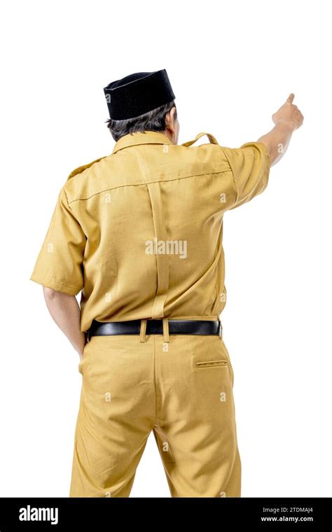 Rear View Of A Civil Servant Man Pointing Something Isolated Over A