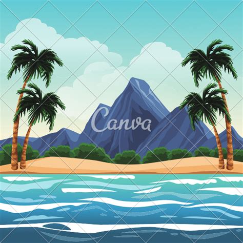 Beautiful Island Cartoon 素材 Canva可画