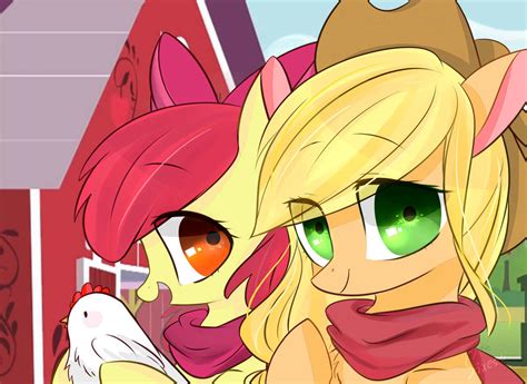 Safe Artist Lity Apple Bloom Applejack Chicken Earth