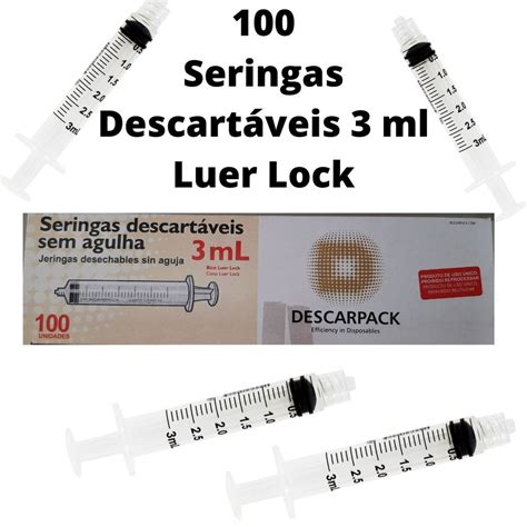 Seringa 3 ml Sem Agulha Descartável 100 und Luer Lock Bico Rosca