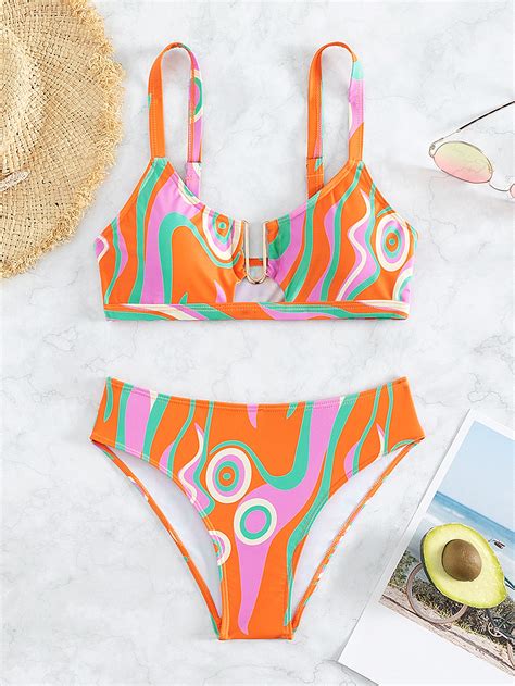 Allover Print Cut Out Detail Bikini Swimsuit Shein Usa