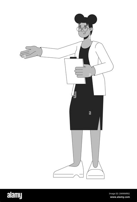 African American Woman Office Worker Black And White 2d Line Cartoon