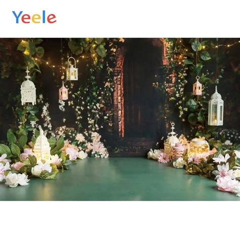 Yeele Photo Backdrop Wedding Stage Banner Green Floor Flower Lantern