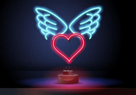 Premium Vector Red Neon Heart With Wings Glowing Neon Heart With