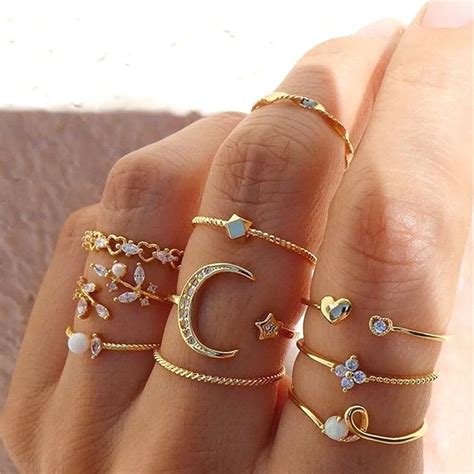 Juego De 10 Anillos De Piezas Para Mujer Conjunto De Anillos De Cadena