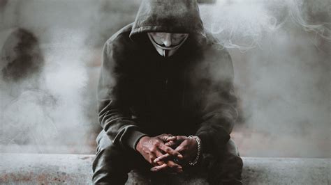 Download Wallpaper 1920x1080 Anonymous Mask Hood Smoke Person Full Hd Hdtv Fhd 1080p Hd