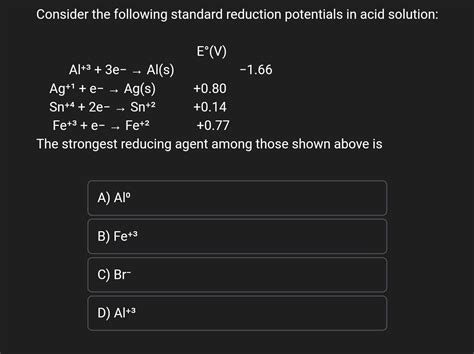 Solved Consider The Following Standard Reduction Potentials