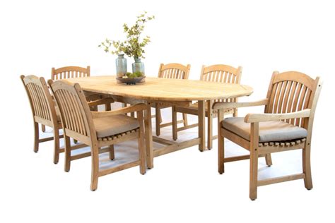 Harbour Teak 71-95" Oval Extendable 7-Piece Outdoor Dining Set (with 6 ...