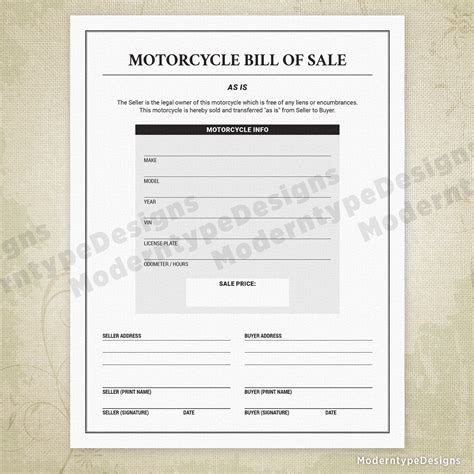 Motorcycle Bill Of Sale Printable Worksheets Library