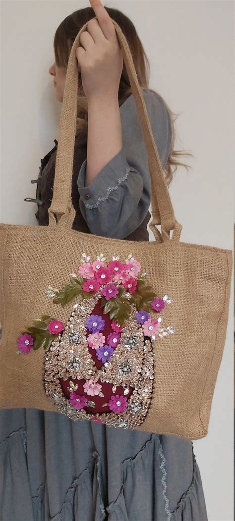 Vintage Bags Vintage Floral Gypsy Bag Jute Fabric Bohemian Bags