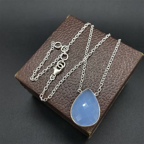 Aqua Calcy Necklace 925 Sterling Silver Beautiful Aqua Pendant Aqua